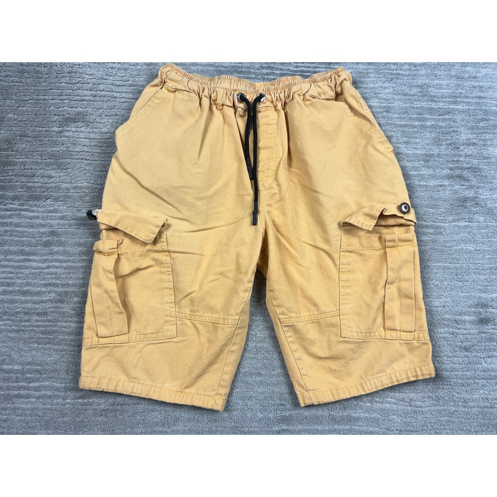 ROIWHQ Cargo Shorts Mens S Mustard Yellow Utility Elastic Waist Drawstring 25691